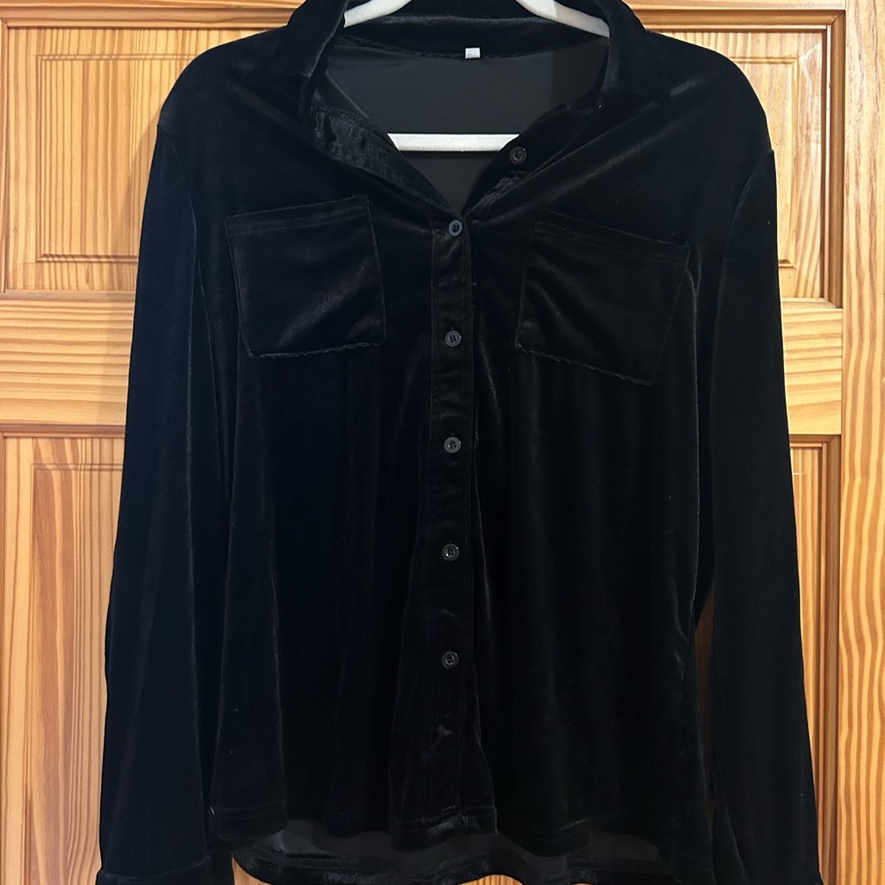 Black Velvet Button-Up Shirt
